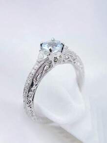 1pc Popular Women's Fashion Elegant Personalized Blue Zirconia Stone Ring, Wedding Engagement Party Jewelry Gift