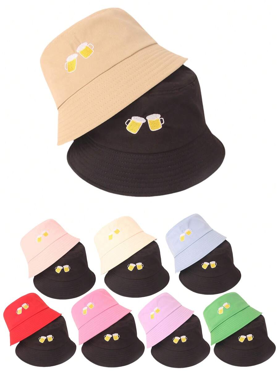 Set de 2 sombreros de cubo reversibles con diseño de jarra de cerveza para mujeres, gorra casual unisex ajustable adecuada para ciclismo, turismo, viajes, calle, reuniones