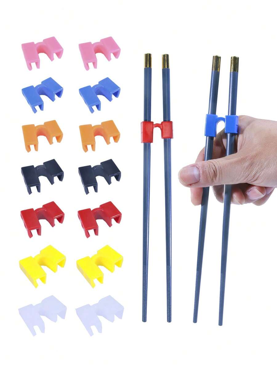 1/2/6/12pcs Chopstick Helper For Adult, Beginner, Trainer Or Learner – Plastic Hinge Connector For Chopsticks Training – Anti-Slip, Reusable And Replaceable – Dishwasher Safe ,Kitchen,Christmas Gift ﻿,School Supplies - Multicolor - View 1