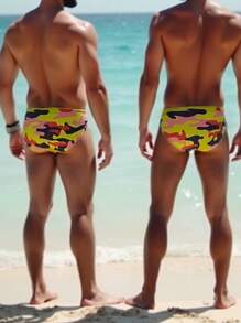 Fashion Sexy Men's Swimtrunks, Tropical Print Quick-Drying Men's Beach & Pool Swimwear, Men's Swimwears Tropical Print Bulge Enhancing Briefs,Hawaiian