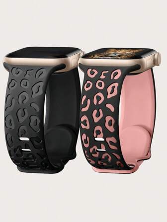 2 条装双色豹纹雕刻表带，兼容 表带 49 毫米 46 毫米 45 毫米 44 毫米 42 毫米 41 毫米 40 毫米 38 毫米，防水猎豹运动硅胶腕带替换表带，兼容 Series 11 10 9 8 7 6 5 4 3 2 1 SE，适合女性