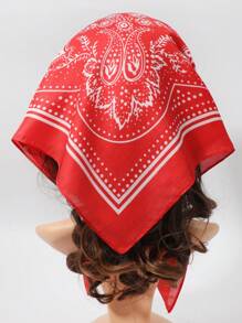 1pc Women Pattern Red Cashew Printed Bandana/Headscarf/Neck Scarf - Red - View 1