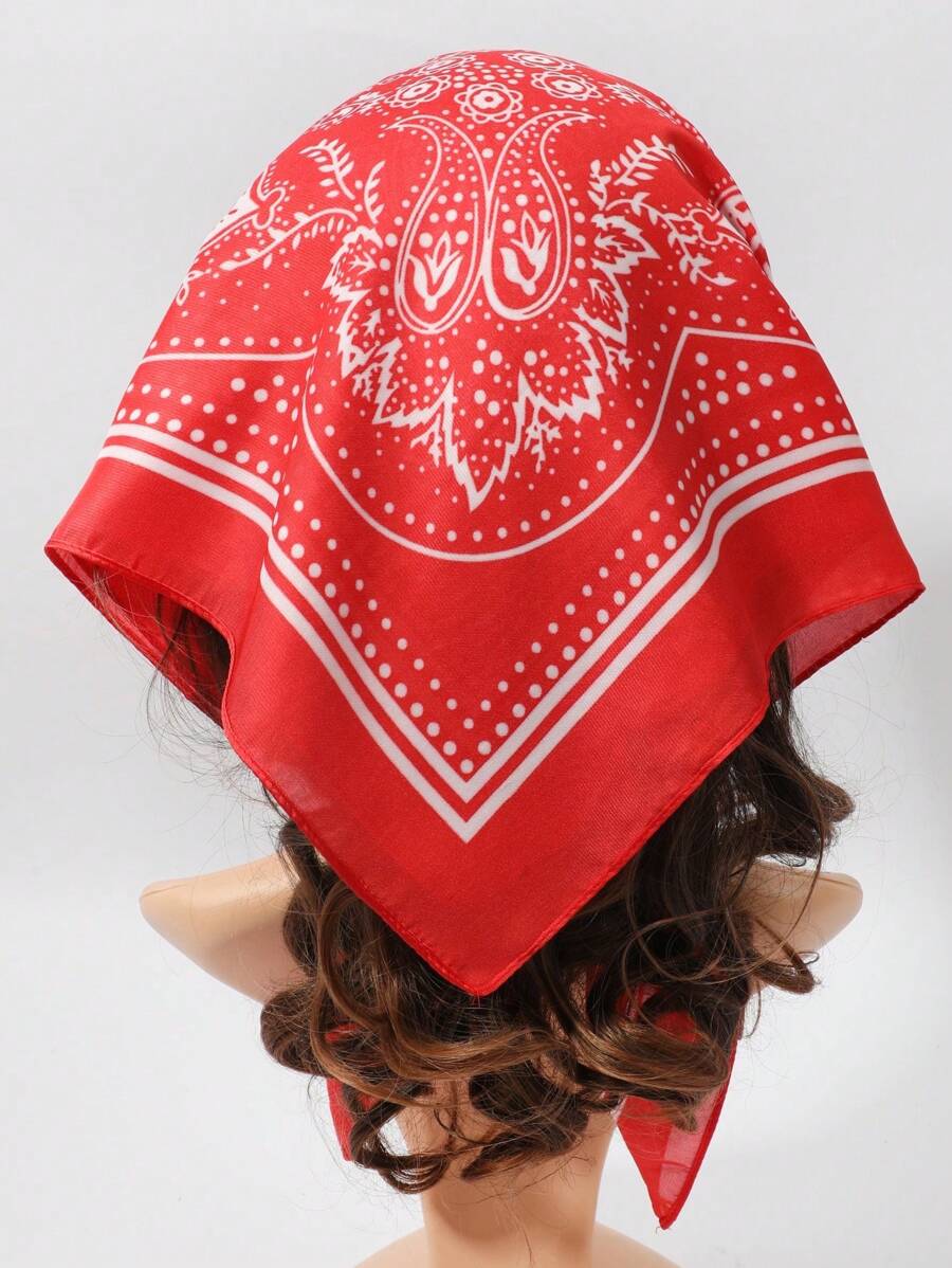 1pc Women Pattern Red Cashew Printed Bandana/Headscarf/Neck Scarf - Red - View 1