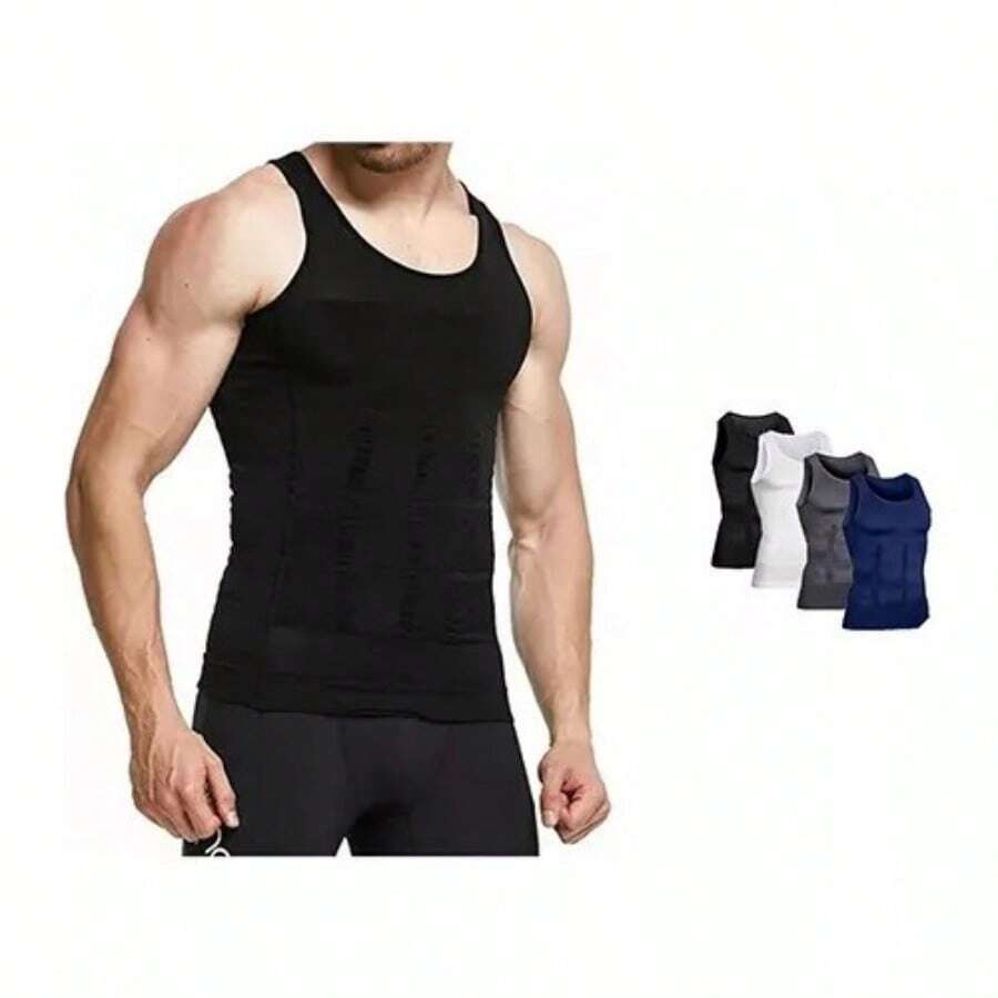 4 Pieces Men's Girdle Tank Top Slimming Shapewear Shirt Black, White, Blue And Gray - 彩色 - 查看 1