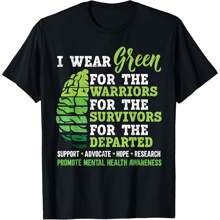 I Wear Green For Mental Health Awareness Fight The Stigma T Shirt Women's T Shirts Women's Plus Size Graphic Tee - 黑色 - 查看 1