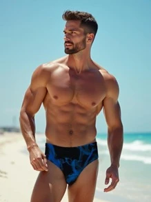 Sexy Men's Swimwear Shorts, Quick Dry, Beach & Pool, Tie-Dye Print Bulge Triangular - Black - View 2