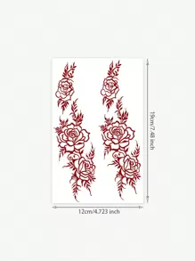 1pc Finger Tattoo Sticker With Plant Totem & Floral Pattern, Long-Lasting Temporary Tattoo, Waterproof PVC, Fashionable & Suitable For People - Red - View 4