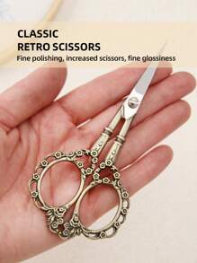 4.7" Petal-Shaped Vintage Sewing Scissors, Sharp Fabric Shears For Crafts, Arts, Yarn, DIY Tools, Eyebrow, Nose Hair & Beard Trimming, Stainless Steel - Multicolor - View 6