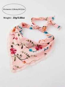 1 Pc Elegant Floral Lace Triangular Scarf/Head Wrap For Women - Solid Color, Polyester, Suitable For Dates And Travel - Pink - View 4
