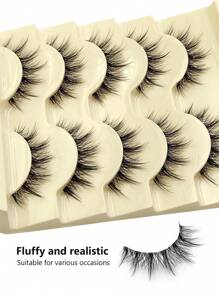 5 对自然外观漫画动漫假睫毛，舒适，透明带透明茎，3D 韩日亚洲蓬松仿貂睫毛，Cosplay 假睫毛适合日常佩戴和所有场合条状睫毛，睫毛，睫毛，假睫毛 - 尖尾漫畫款 - 查看 5