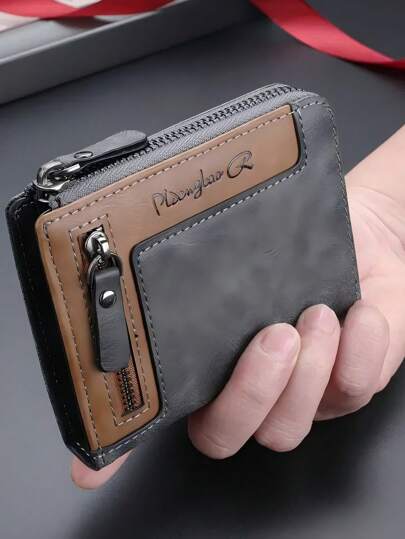 男士复古时尚多功能拉链钱包，多槽大容量卡夹，男士理想礼物，适合青少年、夏季休闲、户外、运动、度假、旅行、毕业、生日礼服配饰正式/商务正式情人节创意