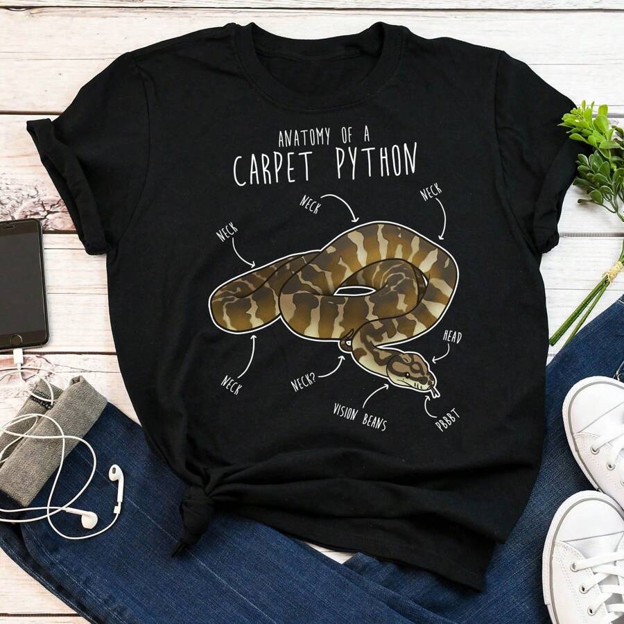 Darwin Carpet Python Shirt, Women, Men, Funny Reptile Tshirt, Snake Lover Gift, Cute Snake Tee Northwestern Carpet Python, Snake Mom Dad Women's Plus Size T Shirt - 黑色 - 查看 1