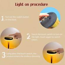 1 pieza Lámpara de escritorio LED táctil de metal retro - Lámpara de cuidado ocular con carga USB para dormitorio - Batería integrada de 1200mAh, 3 modos de color (amarillo cálido/blanco natural/blanco cálido), regulable y interruptor de botón inferior, adecuada para dormitorio, estudio, comedor y ambiente de barra, regalo perfecto para cumpleaños, Navidad, Halloween