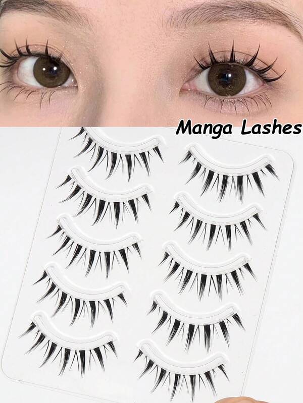 NAIJEMA Manga Lashes 5 Pairs Clear Stem Natural Fake Eyelashes, Eyelash Extension, Curling And Soft, Manga, Suitable For Cosplay, Daily Makeup Strip Lashes,Lashes,Eyelashes,Fake Lashes