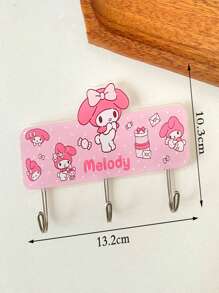 Sanrio 3-Hook Cute Cartoon Sticky Wall Hooks, Strong Damage-Free Hanger For Student Desk, Bathroom, Refrigerator, Dormitory