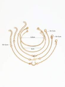 5 件套时尚闪电和新月水钻装饰多层手链女士