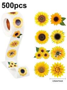 Rollo de 500 pegatinas de abeja de dibujos animados, pegatinas de juguete asimétricas, pegatinas decorativas para cajas de regalo, pegatinas de girasol, suministros escolares, de vuelta a la escuela - Multicolor - Ver 15