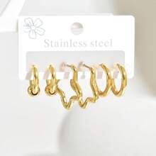 6pcs Elegant Zirconia Hoop Earrings Set, Stainless Steel