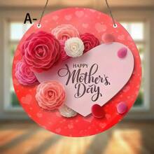 1 Señal de madera con diseño de corazón "Feliz Día de la Madre", patrón floral rojo, decoración rústica de pared para el hogar y el jardín, ideal para el Día de la Madre, cumpleaños y aniversarios, sin necesidad de electricidad