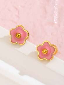 1 par de pendientes de flor de 5 pétalos rosa dulce y elegante, adecuados para la calle, fiestas, festivales, también pueden ser un accesorio diario o un regalo de cumpleaños para amigos - Rosa - Ver 5