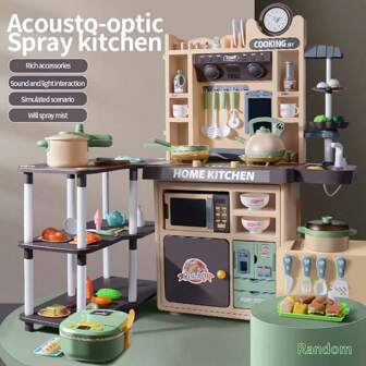 Mesa de comedor grande, Juego de cocina de juego para niños, Estufa a vapor, Fregadero de juguete, Juguetes de alimentos y accesorios de cocina, Juguetes de cocina de rol para niños y niñas de 3+ años, Ejercitan la habilidad manual y estimulan la imaginación del cerebro de tu hijo