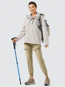 Women's Lightweight Hiking Joggers, Quick Dry Workout Pants With 5 Zipper Pockets For Running, Travel & Casual Wear - 落葉綠 - 查看 4