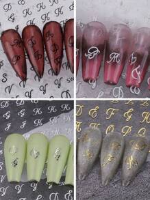 4 Pieces Of Black, White, Gold, Silver, Four-Color Retro Letters 3D Nail Stickers Disposable Self-Adhesive Back Adhesive Nail Stickers For Women And Girls DIY Art Decoration Stickers Accessories