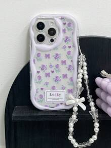 1 Stück modischer glänzender bedruckter stoßfester Handyhülle mit dekorativem Schlüsselband, kompatibel mit Apple 11/12/13/14/15 Pro Max und Galaxy A04/A05/A13/A14/A15/A24/A25/A35/A54/A55/S23/S24 - Verschiedenfarbig - Übersicht 5