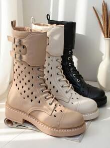 Royalfashion Women's Openwork Lace-Up Boots Belsel - Black - View 3