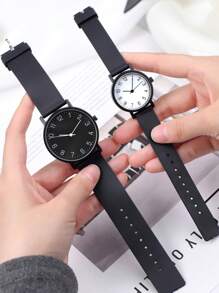 1 pieza Reloj de hombre con correa de silicona y esfera redonda, de cuarzo, adecuado para uso diario o fiestas, también se puede usar como regalo para parejas