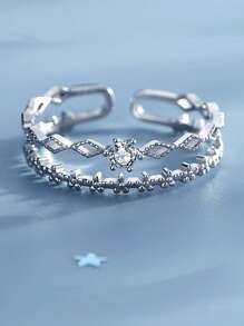 Fresh And Sweet Wisp Double-Layer Lace Diamond Ring Sterling Silver Opening Ring - Double Lace Ring - View 10