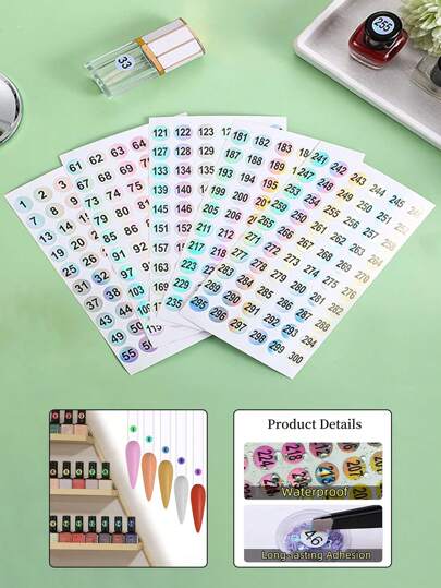 3-5pcs Self-Adhesive Round Reflective Laser Number Stickers (Number 1-300), For Organizing Nail Polish Bottle/Nail Swatch Sticks/Lipstick ,For DIY Craft Marking Numbering Manicure Tool ,For Women And Girls ,Suitable For Home And Salon Use.