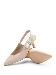 Women's Slingback Kitten Heel Pumps Pointed Toe Slip-On Bow Casual Elegant Fashionable Wedding Dress Shoes - 杏色 - 查看 4