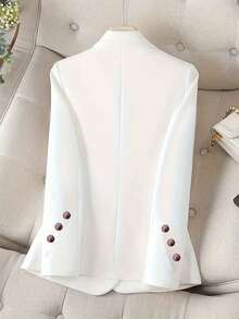 HOMEYEE 长袖西装领复古优雅休闲度假办公OL上衣，大码外套，适合春秋冬季穿着，白色 - 白色 - 查看 2