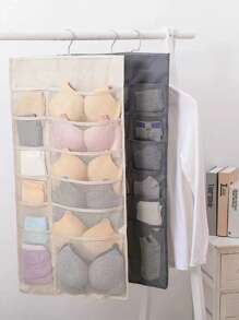 1pc Dual Sided Closet Hanging Organizer With Mesh Pockets, 6+18 Pockets, Dual Sided Hanging Pockets, Wardrobe Storage Bags, Oxford Cloth Space Saving Storage Bag For Bra Underwear Underpants Socks Reversible Underwear StorageHanging StorageHanging Bag, Socks, Underwear Storage, Home Wall, Wardrobe, Bra Storage