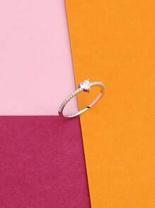Minimalist Fashionable S925 Sterling Silver Heart Rhinestone Ring, High-Quality Jewelry Gift For Friends, Girlfriends, Couples, Suitable For Daily Wear