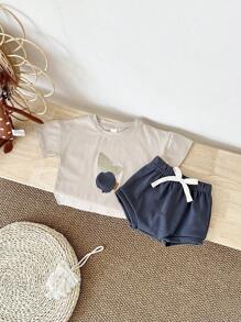 2 Stücke/Set Baby Jungen Lässig Blaubeere Muster Patchwork Kurzarm T-Shirt und Dreieck Shorts, Sommer