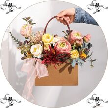 10 Pcs Kraft Paper Tote Bags, Waterproof And Stain Resistant Gift Packaging Tote Bags, Suitable For Gift Boxes, Flower Packaging Bags, Flower Arrangements, Rose Bouquets, Flower Baskets, Etc,Mother's Day Holiday Gift Packaging, Bouquet Gift Packaging Bags, Etc