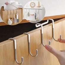 2/1pc Stainless Steel Over-The-Door Drawer Cabinet Hooks - Double S-Shaped Holder For Towels, Clothes, And Sundries - Free Punching - Organize Space Effortlessly