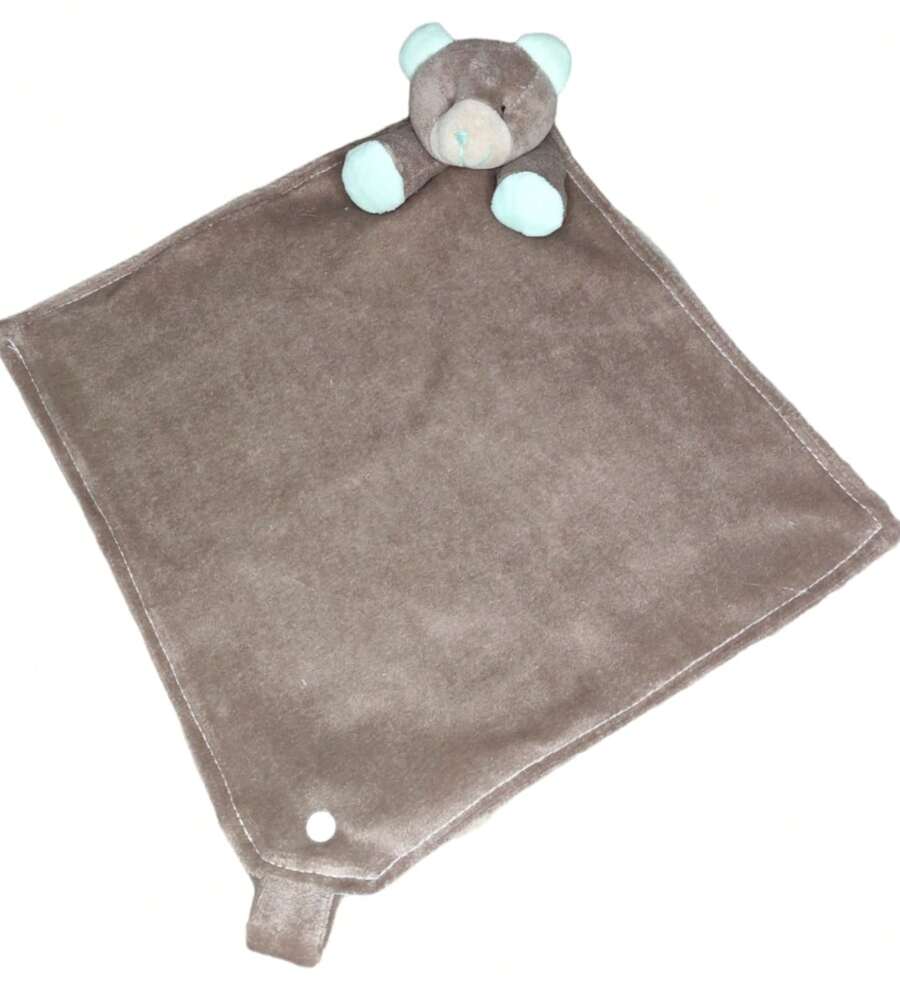 Soft Plush Anti-Allergic Extra Soft Blanket With Pacifier Holder 28x28 Cm 100% Cotton - Green Plush Bear - View 1