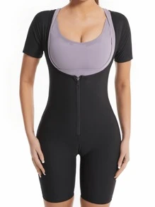 Conjunto de una pieza para mujer de 3 en 1 talla grande reciente de 2025 - Mono de salto con cremallera completa, de manga corta, apropiado para sudadera sauna ajustada de todo el año, mono deportivo ajustado, corsé moldeador de cintura, para correr, yoga y fitness