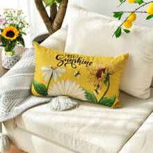 1pc Hello Sunshine Daisy Sunflower Bee Throw Pillowcase Summer Party Holiday Yellow Sofa Cushion Cover Trim Single Side, No Pillow Core - Yellow - View 6