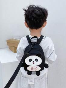 low tea 1pc Nylon Backpack With Cute Panda Print Pattern, Zipper Closure, Kids Mini Cute Cartoon Backpack - Multicolor - View 4