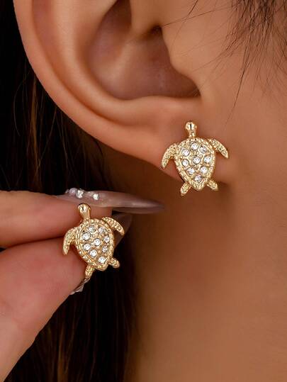 1 Pair Minimalist Sea Turtle Stud Earrings, Summer Ocean Beach Earrings, Professional Jewelry For Women