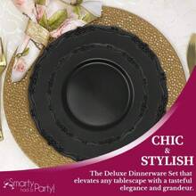 Elegant Plastic Plates, Disposable Dinnerware Sets, Plastic Dinner Plates, Disposable Plates For Party, Disposable Plastic Plates, Party Plates (Black, Wedding Value Set (60 Guests)) - Multicolor - View 4