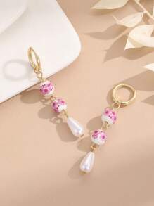 Vintage Neo-Chinese Style Ceramic Printed Earrings, Stainless Steel Imitation Ginger Jar Earrings Suitable For Women's Daily Wear