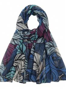 1pc Leaf Pattern Casual Polyester Bali Voile Scarf, Spring/Summer/Autumn/Winter Scarves & Shawls - Multicolor - View 4
