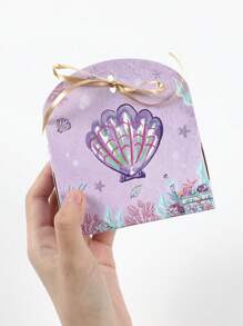 6pcs Mermaid Theme Gift Box Candy Bag With Ribbon,Mermaid Tail Design Storage Box,Biscuit Baking Box,Wedding Birthday Decoration,Babyshower Decor,Birthday Party Supplies,Under The Sea Party Decor,Goodie Bags Packaging,Mermaid Party Decor,Party Favor,Gift For Guests