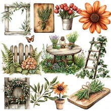 1 Pack Vintage Spring Country Floral Girl Decorative Stickers, Creative Craft Scrapbooking Stickers For Diary, Album, Photo, Stationery, DIY School Supplies - Black - View 9