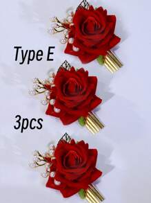 1/2/3 件玫瑰珍珠串珠叶子装饰发夹、发饰、婚礼、新娘发型、侧梳、学校用品